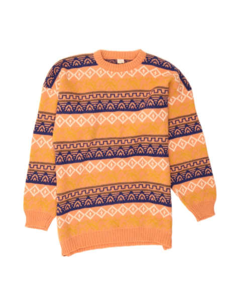 Vintage Crew Neck Jumper Sweater Large In Orange Fair Isle - view 1