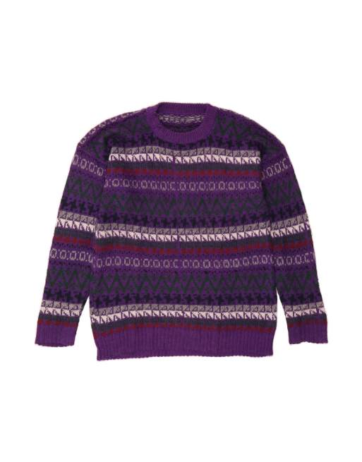 Vintage Crew Neck Jumper Sweater Large In Purple Fair Isle