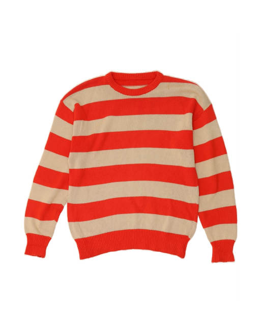 Vintage Crew Neck Jumper Sweater Large In Red Striped