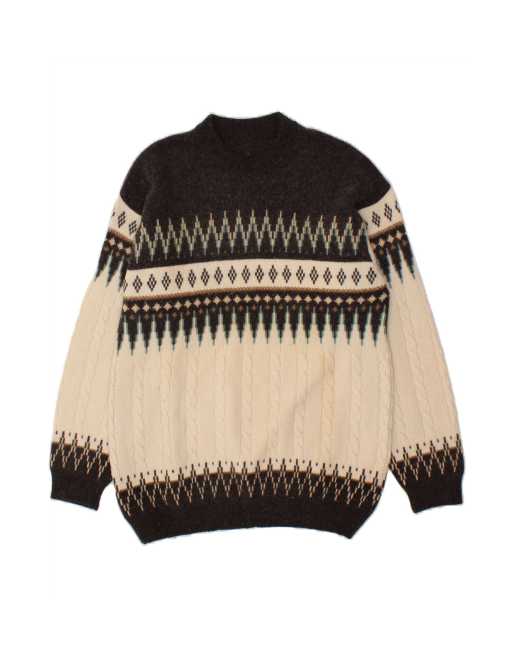 Vintage Crew Neck Jumper Sweater Medium In Beige Fair Isle