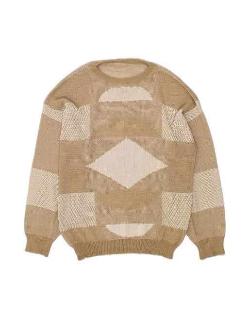 Vintage Crew Neck Jumper Sweater Medium In Beige Geometric