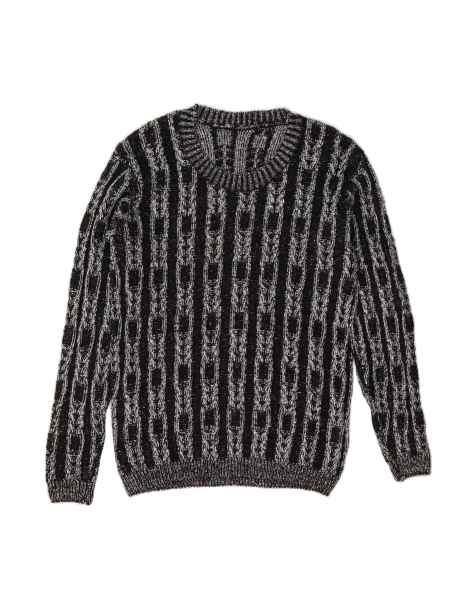 Vintage Crew Neck Jumper Sweater Medium In Black Striped - view 1