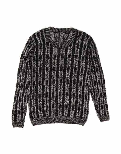 Vintage Crew Neck Jumper Sweater Medium In Black Striped
