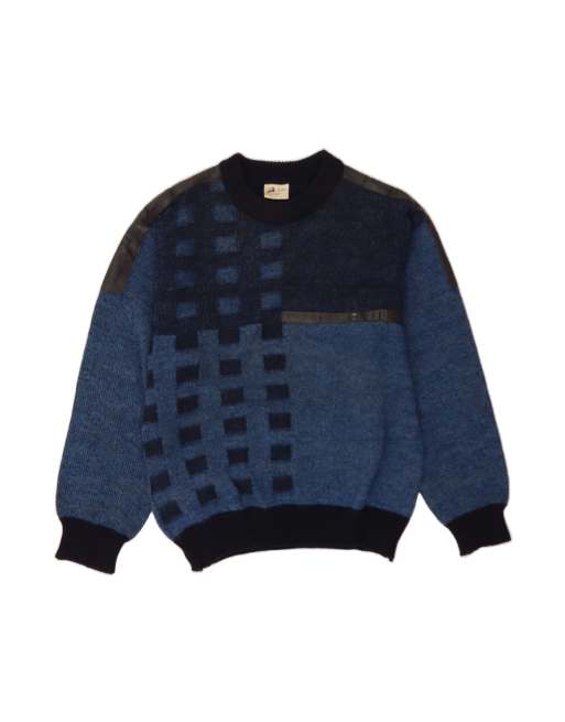 Vintage Crew Neck Jumper Sweater Medium In Blue Geometric