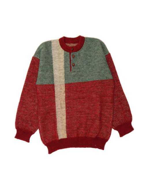 Vintage Crew Neck Jumper Sweater Medium In Burgundy Colourblock