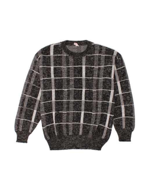 Vintage Crew Neck Jumper Sweater Medium In Grey Check