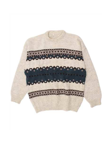 Vintage Crew Neck Jumper Sweater Medium In Grey Colourblock - view 1