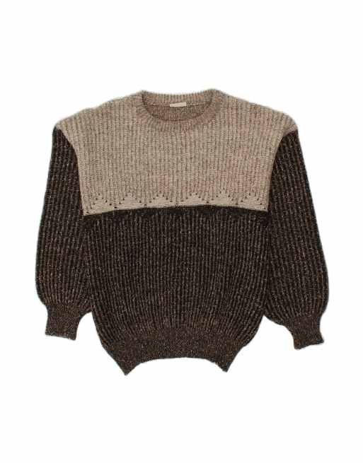 Vintage Crew Neck Jumper Sweater Medium In Grey Colourblock