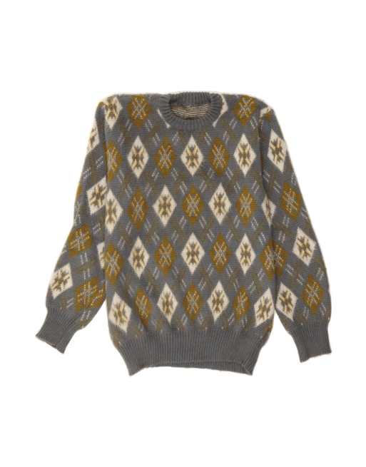 Vintage Crew Neck Jumper Sweater Medium In Grey Geometric