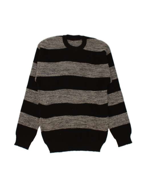 Vintage Crew Neck Jumper Sweater Medium In Grey Striped