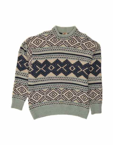 Vintage Crew Neck Jumper Sweater Medium In Multicoloured Fair Isle Wool - view 1