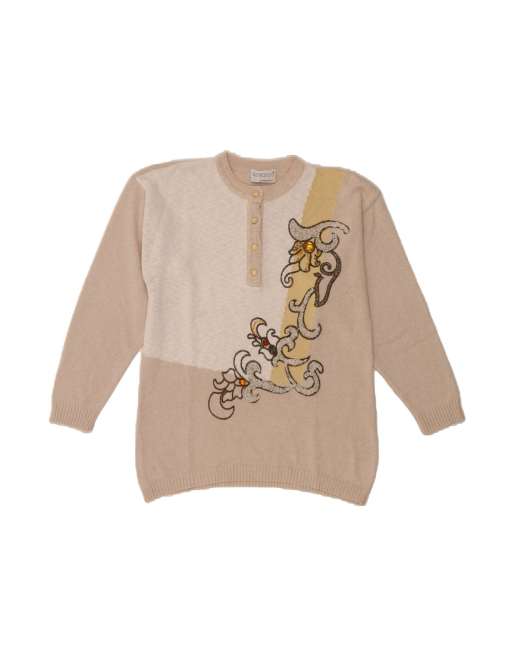 Vintage Crew Neck Jumper Sweater Size 38 Small In Beige Paisley