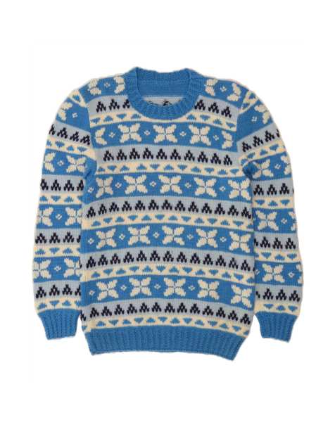 Vintage Crew Neck Jumper Sweater Small In Blue Fair Isle - view 1