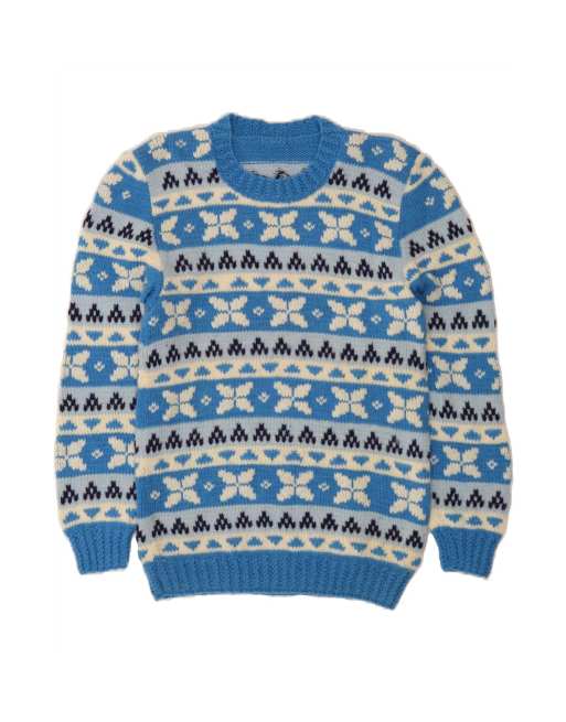 Vintage Crew Neck Jumper Sweater Small In Blue Fair Isle