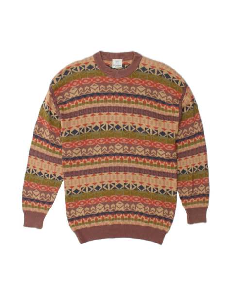 Vintage Crew Neck Jumper Sweater Small In Brown Geometric - view 1
