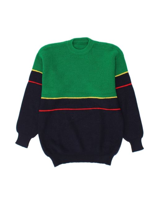 Vintage Crew Neck Jumper Sweater Small In Green Colourblock
