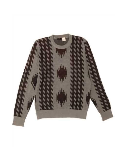 Vintage Crew Neck Jumper Sweater Small In Grey Argyle/diamond