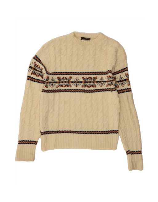 Vintage Crew Neck Jumper Sweater Small In Off In White Fair Isle