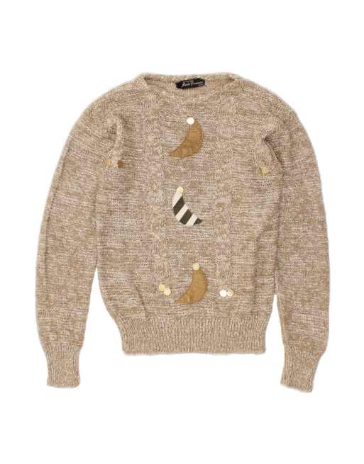 Vintage Crew Neck Jumper Sweater UK 10 Small In Beige Flecked