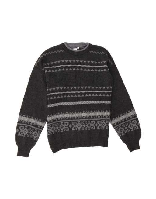Vintage Crew Neck Jumper Sweater UK 10 Small In Grey Fair Isle