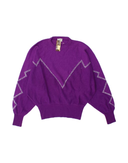 Vintage Crew Neck Jumper Sweater UK 10 Small In Purple Striped