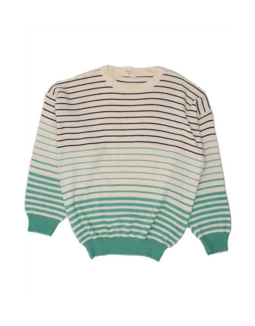 Vintage Crew Neck Jumper Sweater UK 10 Small In Turquoise Striped
