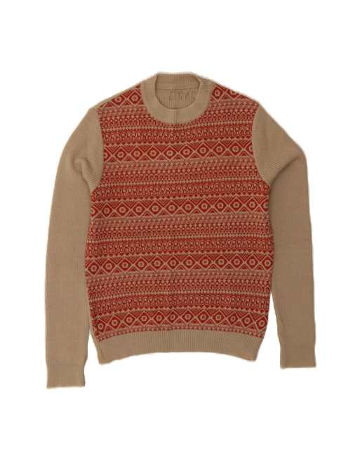 Vintage Crew Neck Jumper Sweater UK 12 Medium In Beige Fair Isle