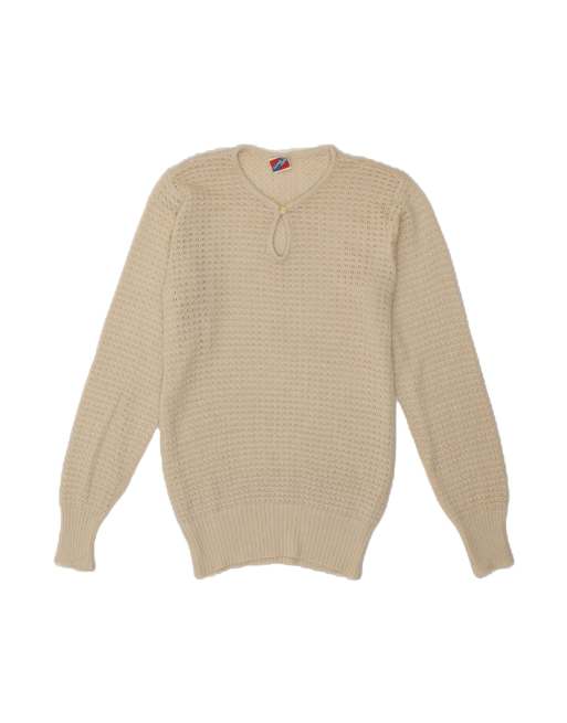 Vintage Crew Neck Jumper Sweater UK 12 Medium In Beige
