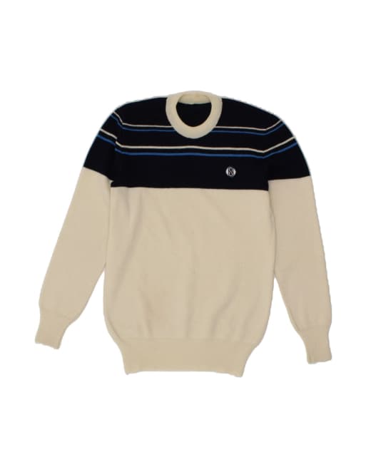 Vintage Crew Neck Jumper Sweater UK 12 Medium In Off In White Colourblock