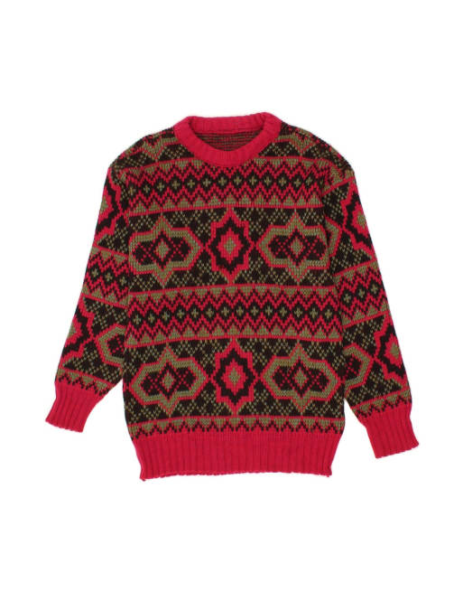 Vintage Crew Neck Jumper Sweater UK 12 Medium In Pink Fair Isle