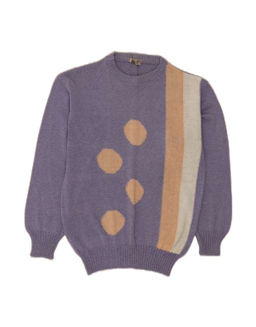 Vintage Crew Neck Jumper Sweater UK 12 Medium In Purple Geometric