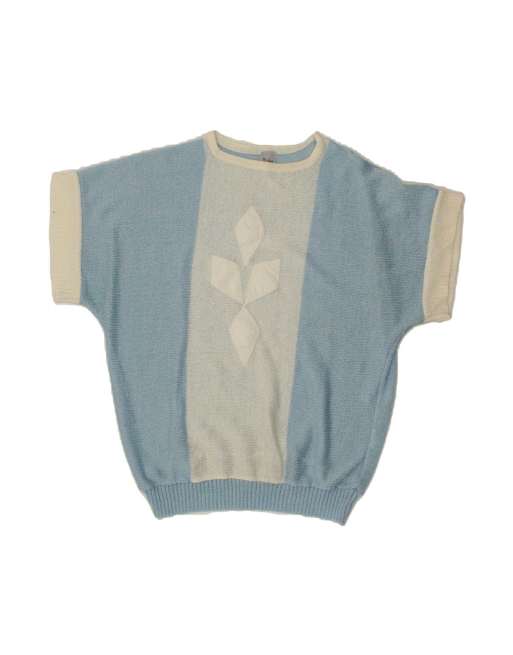 Vintage Crew Neck Jumper Sweater UK 14 Large In Blue Colourblock
