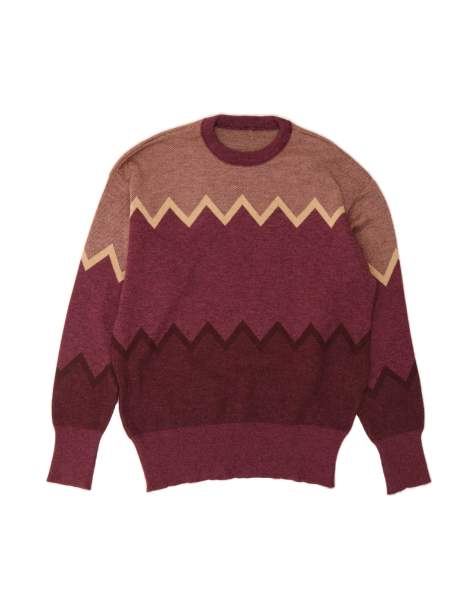 Vintage Crew Neck Jumper Sweater UK 14 Large In Burgundy Colourblock - view 1