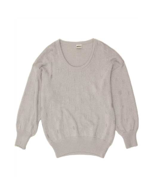 Vintage Crew Neck Jumper Sweater UK 14 Large In Grey Geometric