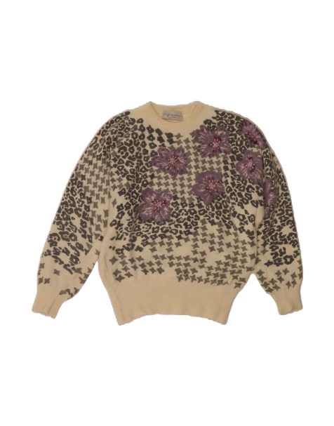 Vintage Crew Neck Jumper Sweater UK 14 Large In Off In White Floral - view 1