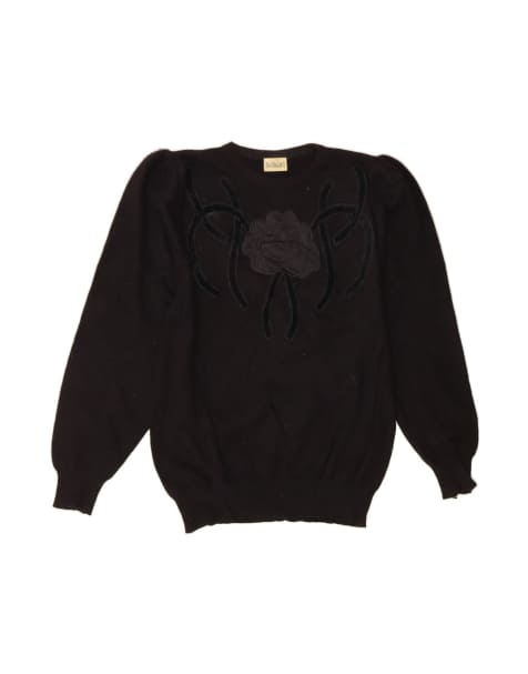 Vintage Crew Neck Jumper Sweater UK 14 Medium In Black Floral - view 1