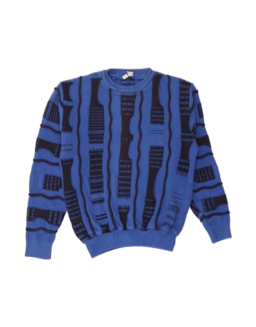 Vintage Crew Neck Jumper Sweater UK 14 Medium In Blue Striped