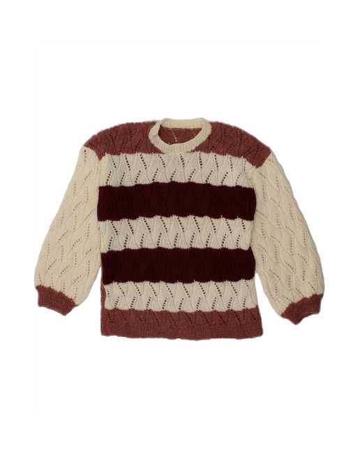 Vintage Crew Neck Jumper Sweater UK 14 Medium In Brown Colourblock