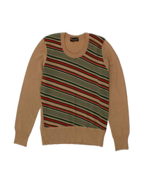 Vintage Crew Neck Jumper Sweater UK 14 Medium In Brown Striped - view 1