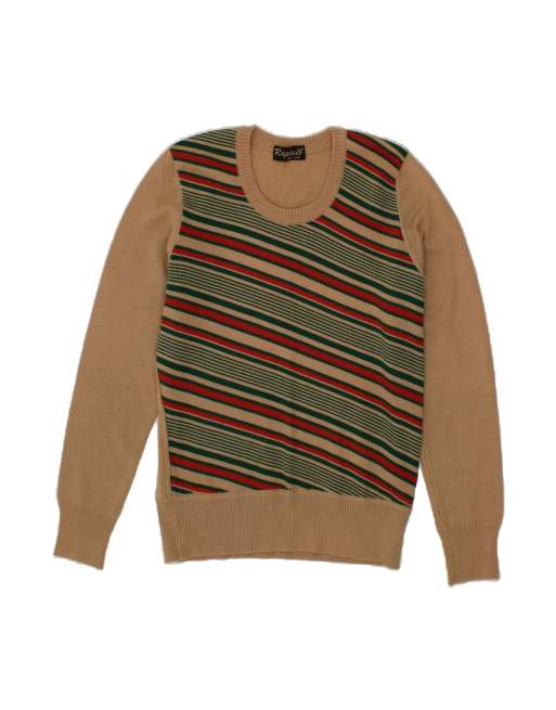 Vintage Crew Neck Jumper Sweater UK 14 Medium In Brown Striped