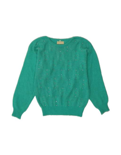 Vintage Crew Neck Jumper Sweater UK 14 Medium In Green Geometric