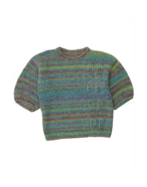 Vintage Crew Neck Jumper Sweater UK 14 Medium In Green Striped - view 1