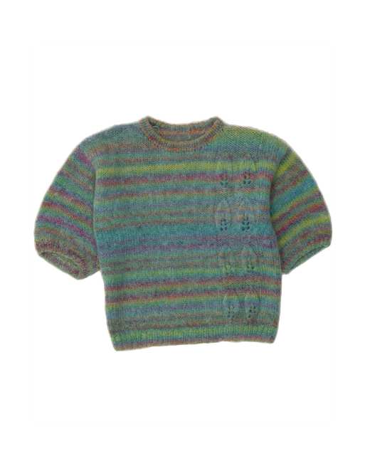 Vintage Crew Neck Jumper Sweater UK 14 Medium In Green Striped
