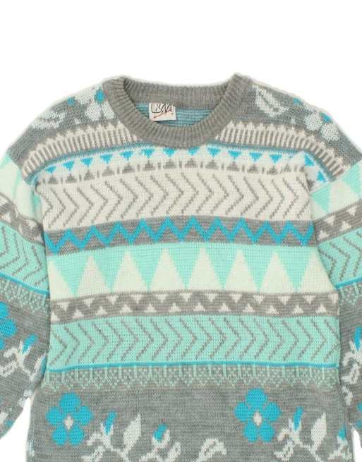 Vintage Crew Neck Jumper Sweater UK 14 Medium In Grey Fair Isle, 3 of 4