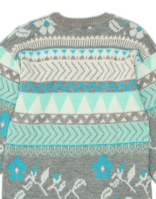 Vintage Crew Neck Jumper Sweater UK 14 Medium In Grey Fair Isle, 4 of 4