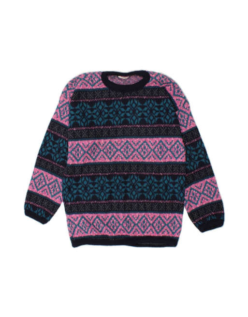 Vintage Crew Neck Jumper Sweater UK 14 Medium In Pink Fair Isle