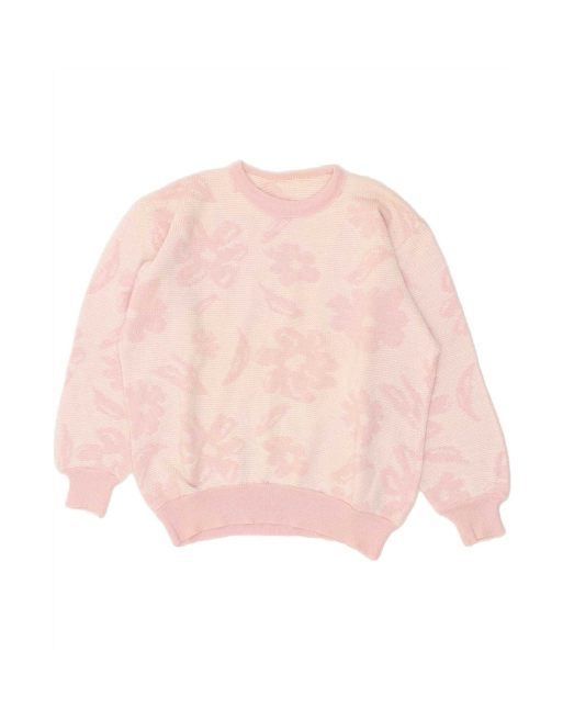 Vintage Crew Neck Jumper Sweater UK 14 Medium In Pink Floral