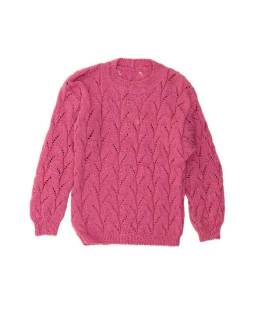 Vintage Crew Neck Jumper Sweater UK 14 Medium In Pink