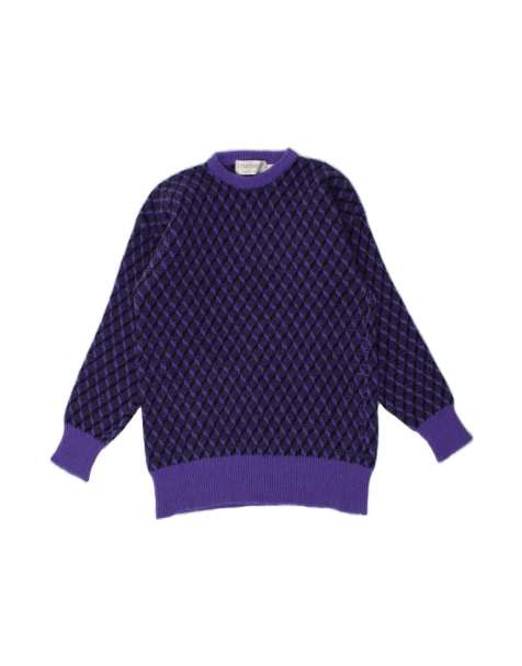 Vintage Crew Neck Jumper Sweater UK 14 Medium In Purple Check New - view 1