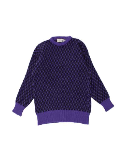 Vintage Crew Neck Jumper Sweater UK 14 Medium In Purple Check New
